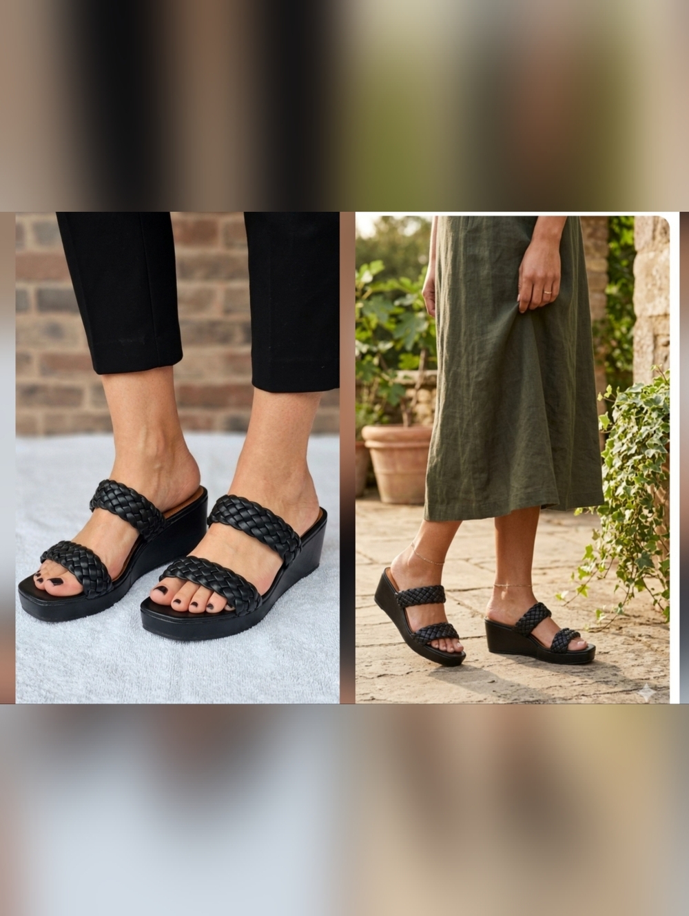 Women’s Braided Double-Strap Slide Sandals in Black